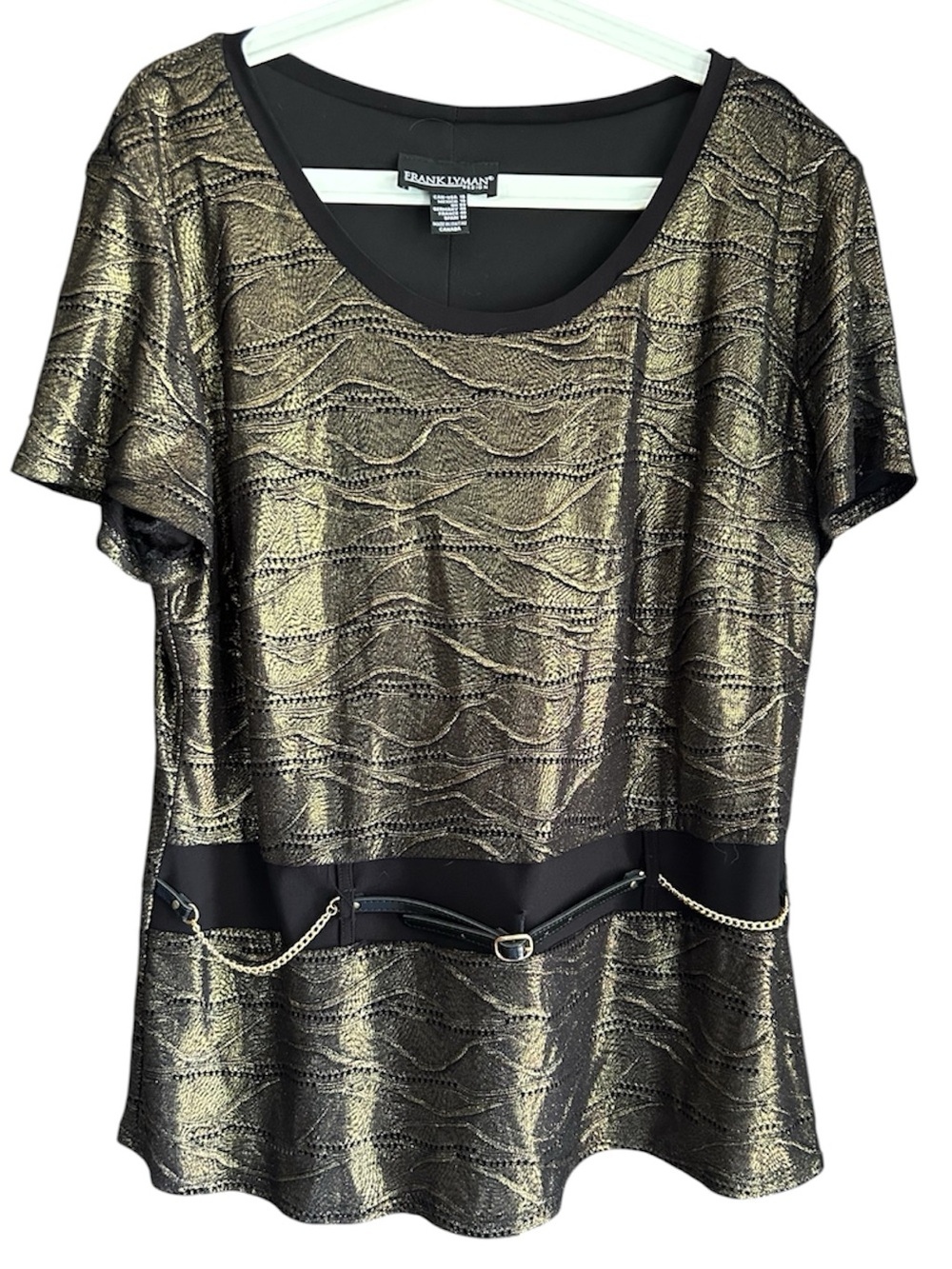 Frank Lyman Metallic Gold-Black Short Sleeve Top